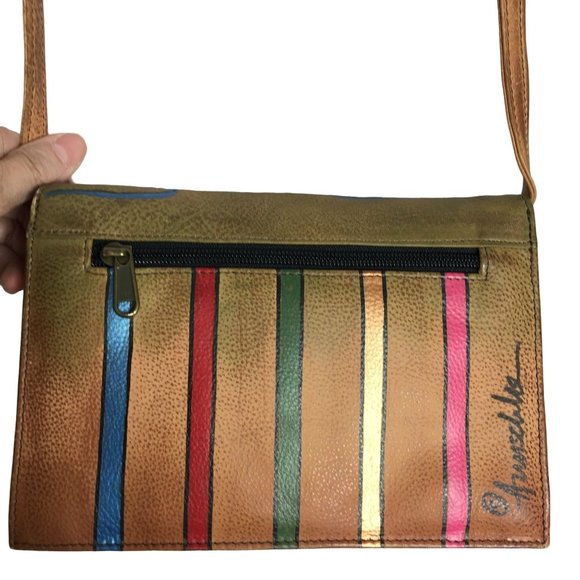 Anuschka NEVER USED Handpainted Leather Cross Body Butterfly Stripes - Picture 4 of 14